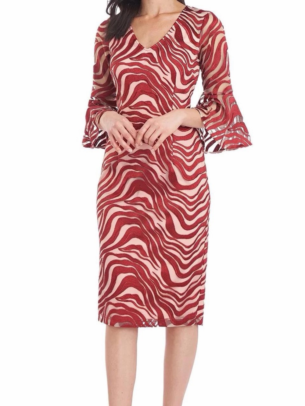 JS Collections V-Neck Red Zebra Print Sheath Dress sz 2